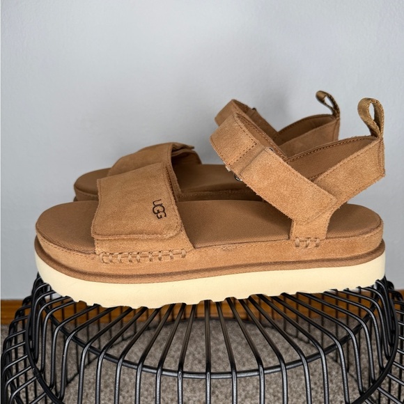 UGG Goldenstar Chestnut Suede Platform Sandals Size 12 - Picture 1 of 8